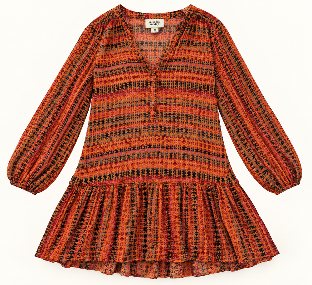 Anthropologie Saturday Sunday Elyn Geometric Drop Waist Boho - Picture 1 of 4